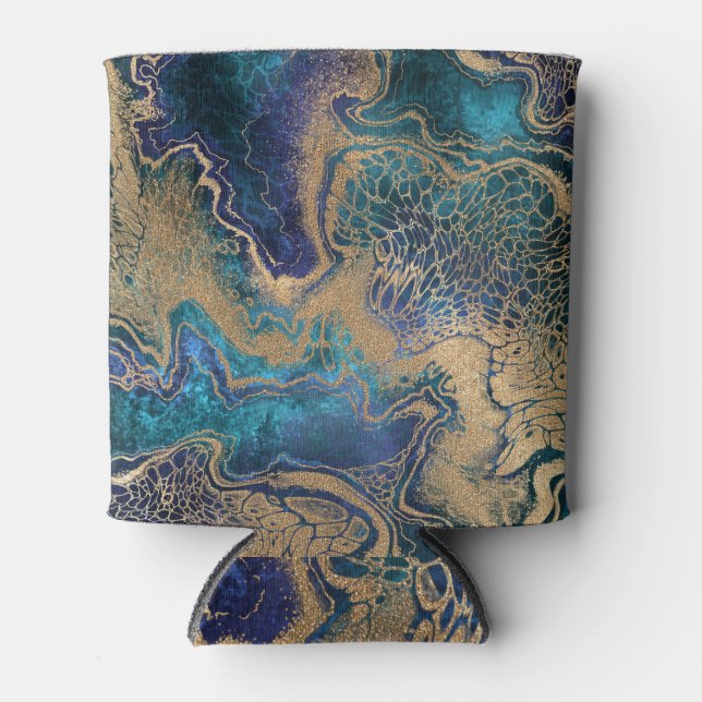 Blue-gold marbling: abstract background. can cooler (Front)