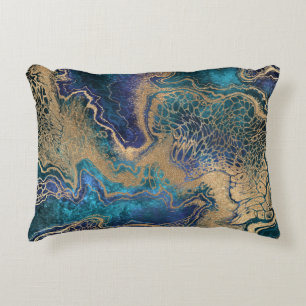 Blue-gold marbling: abstract background. decorative cushion
