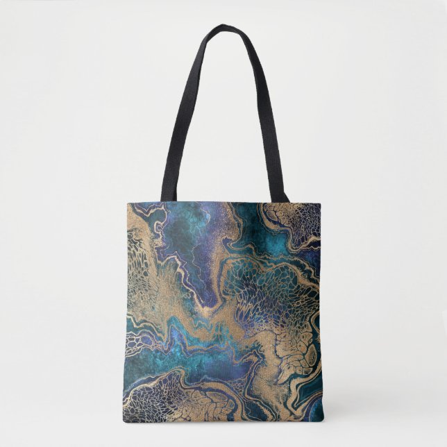 Blue-gold marbling: abstract background. tote bag (Front)