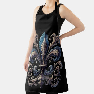 BLUE & GOLD MARDI GRAS FLEUR DE LIS APRON