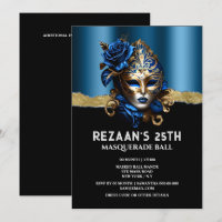 Blue gold masquerade rose Venetian mask glitz glam