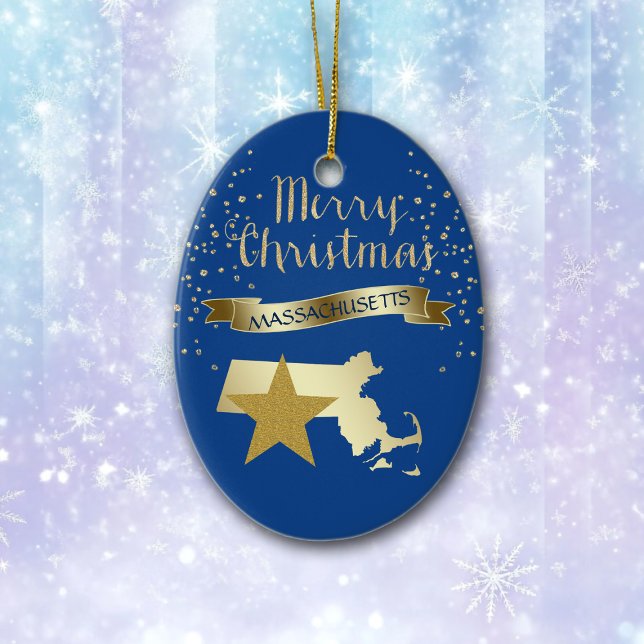Blue Gold Massachusetts Star Ceramic Tree Decoration (Creator Uploaded)