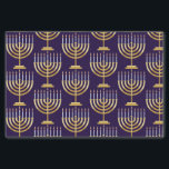 Blue gold menorah tissue paper<br><div class="desc">Pattern of Jewish menorah with candles on blue background gift wrapping paper.</div>