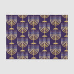 Blue gold menorah tissue paper<br><div class="desc">Pattern of Jewish menorah with candles on blue background gift wrapping paper.</div>