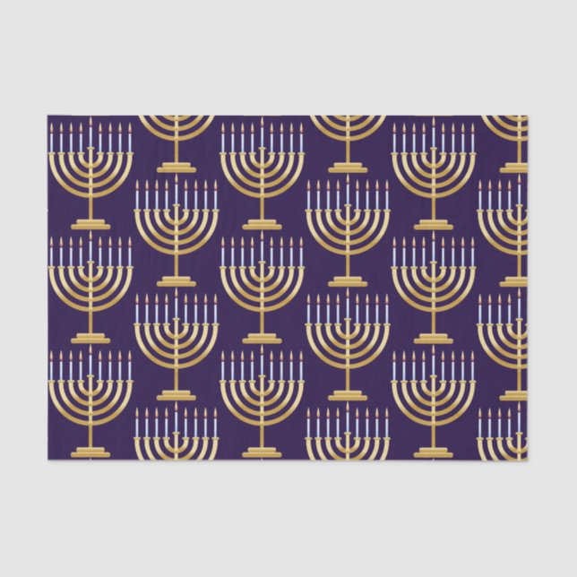 Blue gold menorah tissue paper (Front)