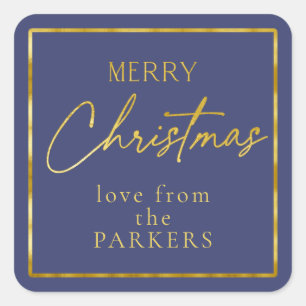Blue Gold Merry Christmas ID1009 Square Sticker