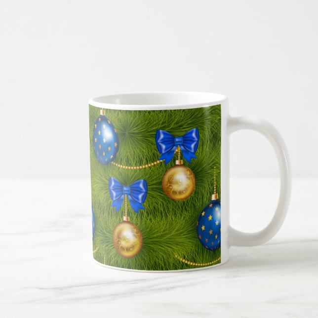 Blue Gold Merry Christmas Ornament Holiday Coffee Mug (Right)