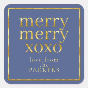 Blue Gold Merry Merry XOXO ID1009 Square Sticker