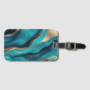 Blue Gold Metallic Marble Stone Luggage Tag