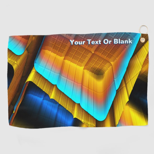 Blue-Gold Metallic Pattern 33 Golf Towel (Horizontal)