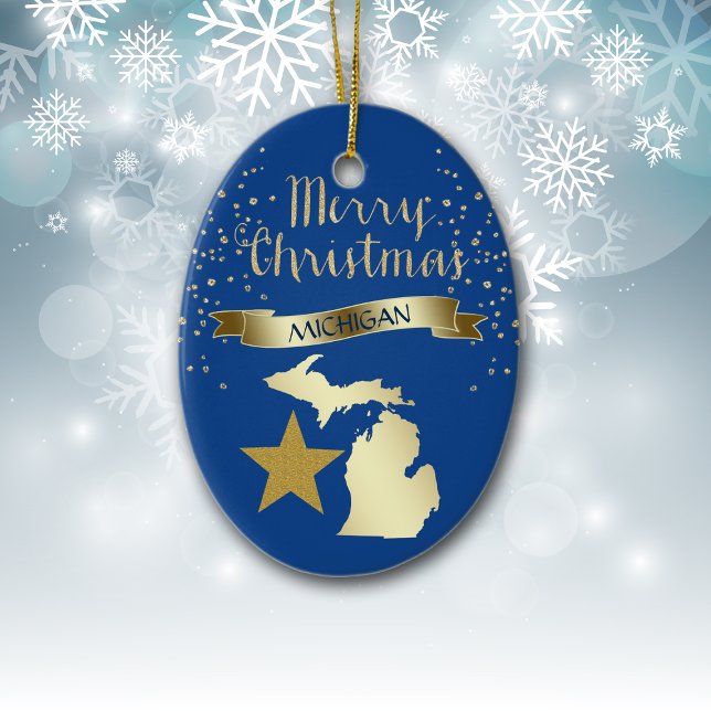Blue Gold Michigan Star Ceramic Tree Decoration (Creator Uploaded)