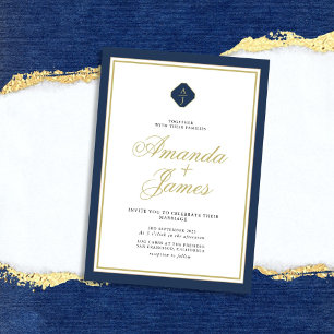 Blue & Gold Minimalist Elegant Wedding Invitation