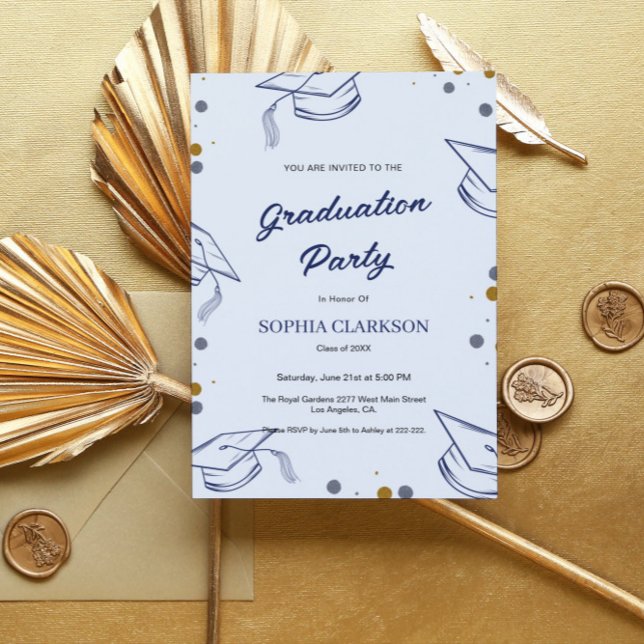 Blue & Gold Minimalist Graduation Invitation (Creator Uploaded)
