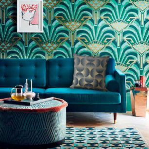 Blue & Gold Modern Alternating Fan Design Cushion