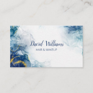 Blue Gold Modern Art Liquid Watercolor Business Card