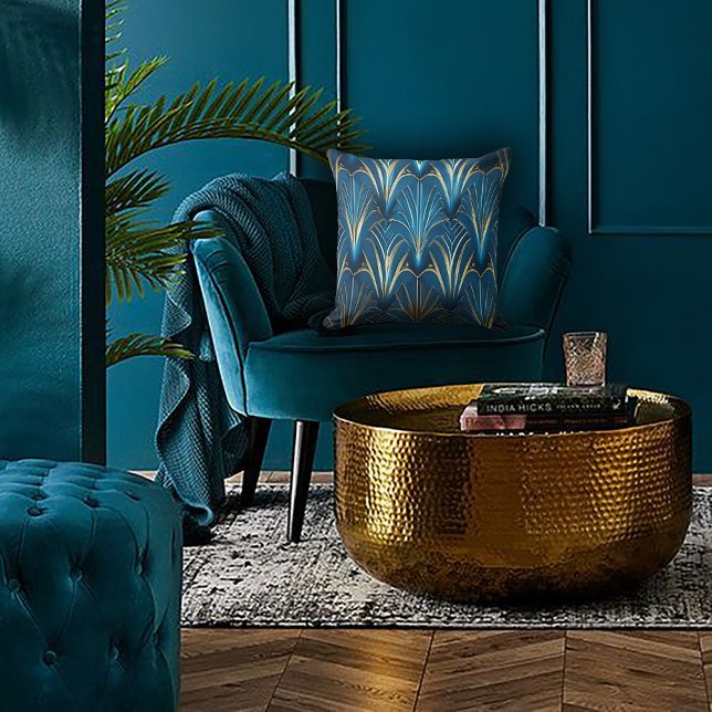 Blue & Gold Modern Fan Design Cushion (Creator Uploaded)