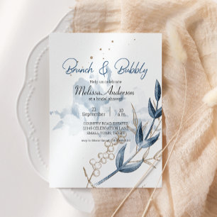 Blue Gold Modern Floral Elegant Bridal Brunch