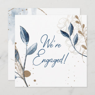 Blue Gold Modern Floral Elegant Glitter Engagement