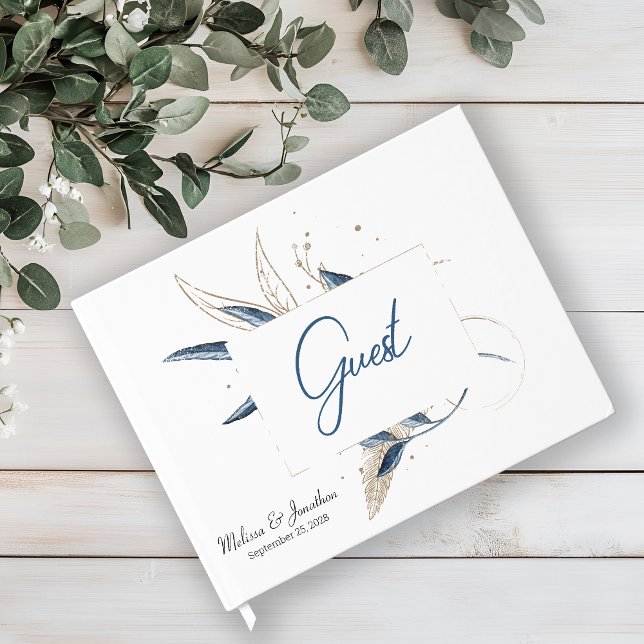 Blue Gold Modern Floral Elegant Guest Book (Creator Uploaded)