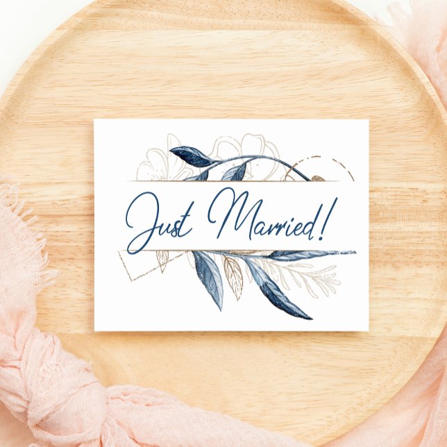 Blue Gold Modern Floral Elegant Just Married (Creator Uploaded)