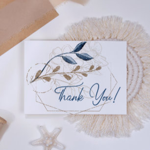Blue Gold Modern Floral Elegant Thank You Card