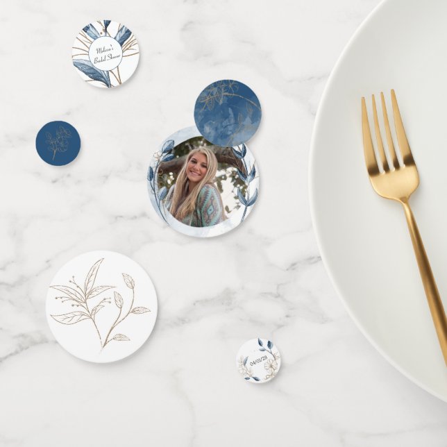 Blue Gold Modern Floral Elegant Wedding Confetti (Group)