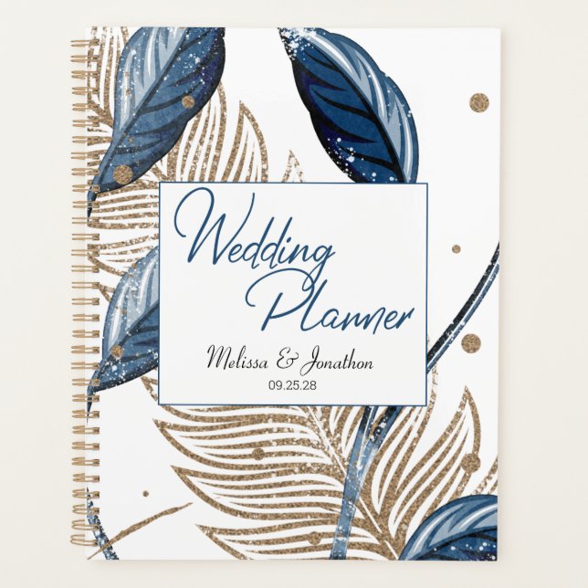 Blue Gold Modern Floral Elegant Wedding Planner (Front)