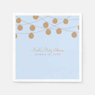 Blue & Gold Modern String Lights Baby Shower Party Napkin