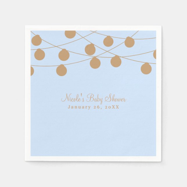 Blue & Gold Modern String Lights Baby Shower Party Napkin (Front)