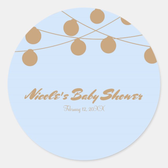 Blue & Gold Modern String Lights Party Favour Classic Round Sticker (Front)