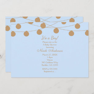 Blue & Gold Modern String Lights Shower Invitation