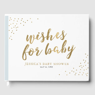 Blue & Gold Modern Stripes Wishes for Baby Shower Guest Book
