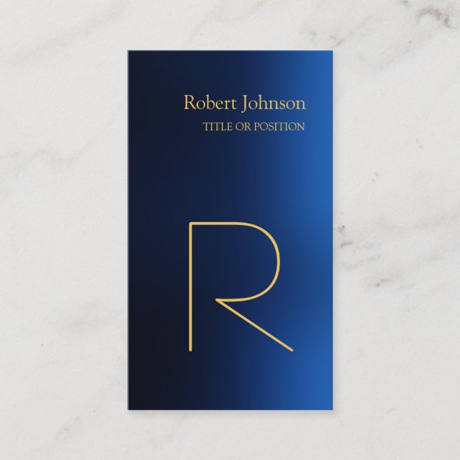 Blue Gold Monogram Business Card (Front)