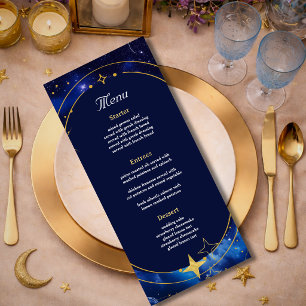 Blue gold moon mystic celestial astronomy wedding menu