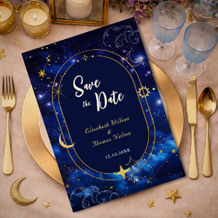 Blue gold moon mystic celestial astronomy wedding save the date