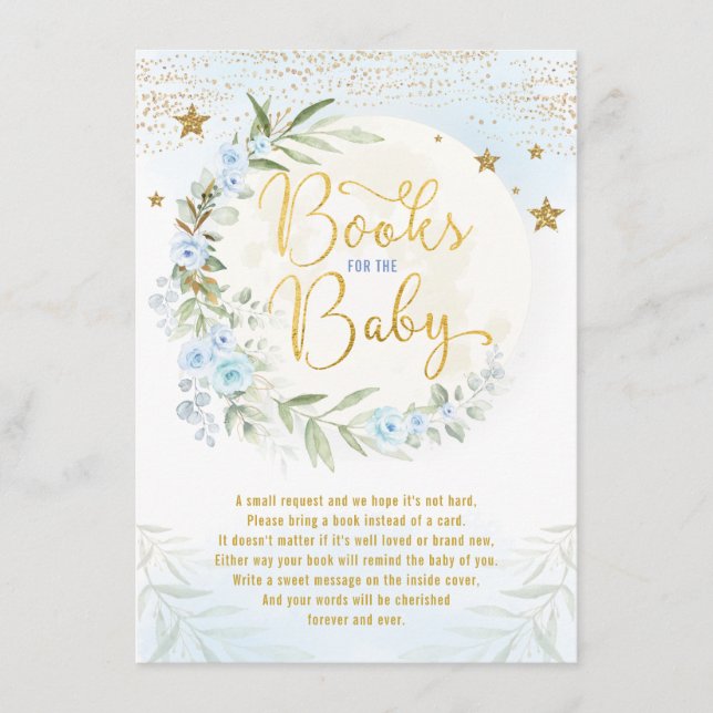 Blue Gold Moon & Stars Greenery Books for Baby Enclosure Card (Front)