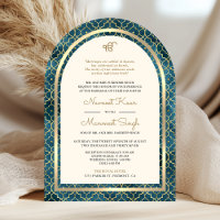 Blue Gold Moroccan QR Code Sikh Arch Wedding