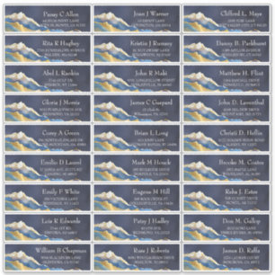 Blue Gold Mountains Wedding Guest Address Sticker