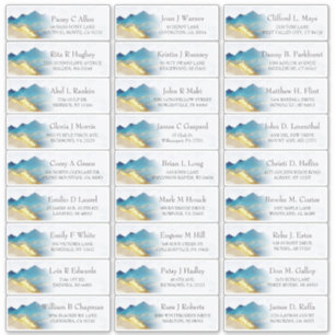 Blue Gold Mountains Wedding Guest Address Sticker