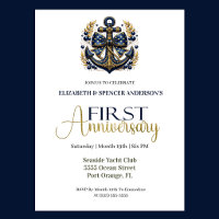 Blue Gold Nautical Anchor 1st Wedding Anniversary