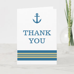 Blue Gold Nautical Anchor Thank You Card
