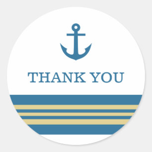 Blue Gold Nautical Anchor Thank You Stickers