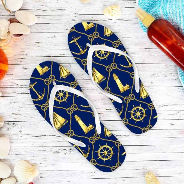 Blue Gold Nautical Jandals (Creator Uploaded)