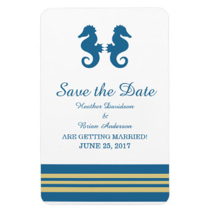 Blue Gold Nautical Seahorse Save the Date Magnet
