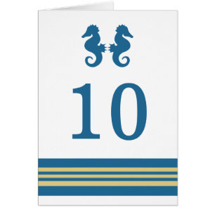Blue Gold Nautical Seahorse Table Number Card