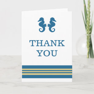 Blue Gold Nautical Seahorse Thank You Card