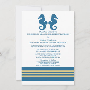 Blue Gold Nautical Seahorse Wedding Invite