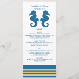 Blue Gold Nautical Seahorse Wedding Menu