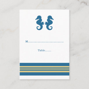 Blue Gold Nautical Seahorse Wedding Place Cards