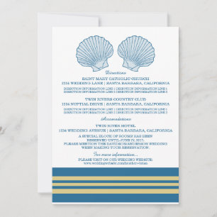 Blue Gold Nautical Seashells Information Card